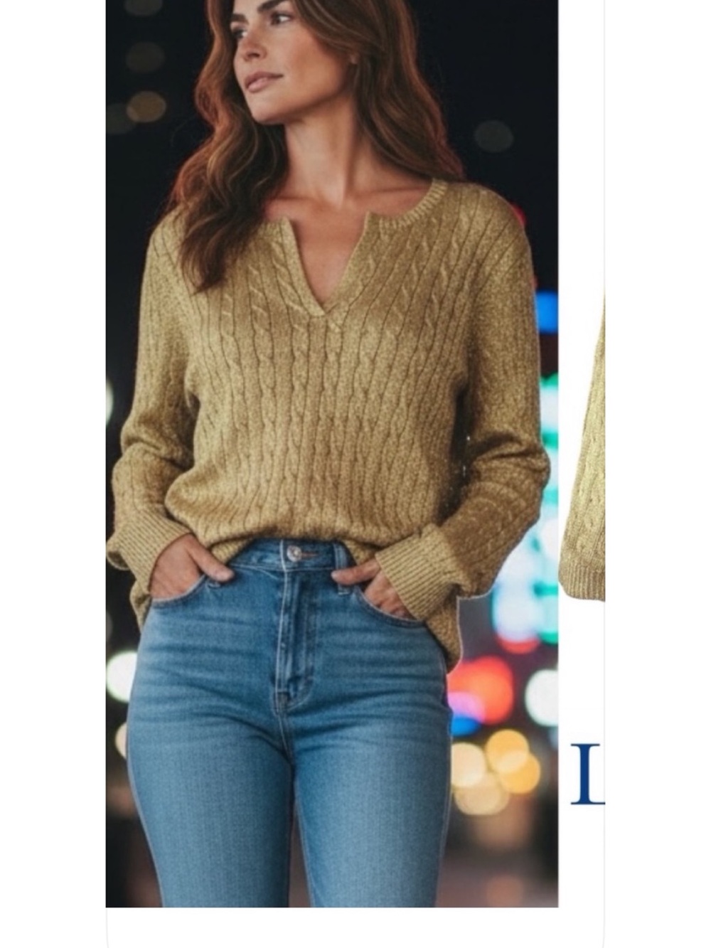 Ralph Lauren Shimmery Gold Cable Knit Sweater